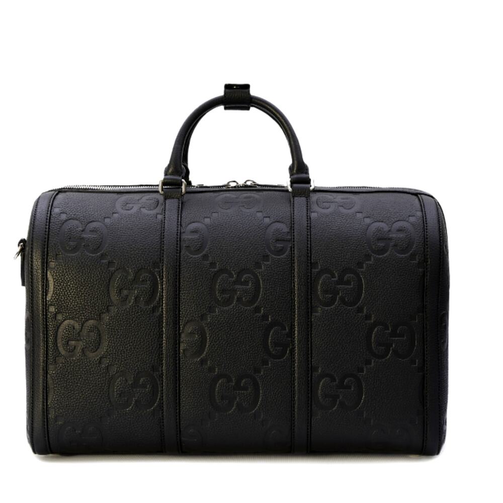 NEW Gucci Duffle Bag Jumbo GG Embossed Black Leather Medium 725282 AUTHENTIC